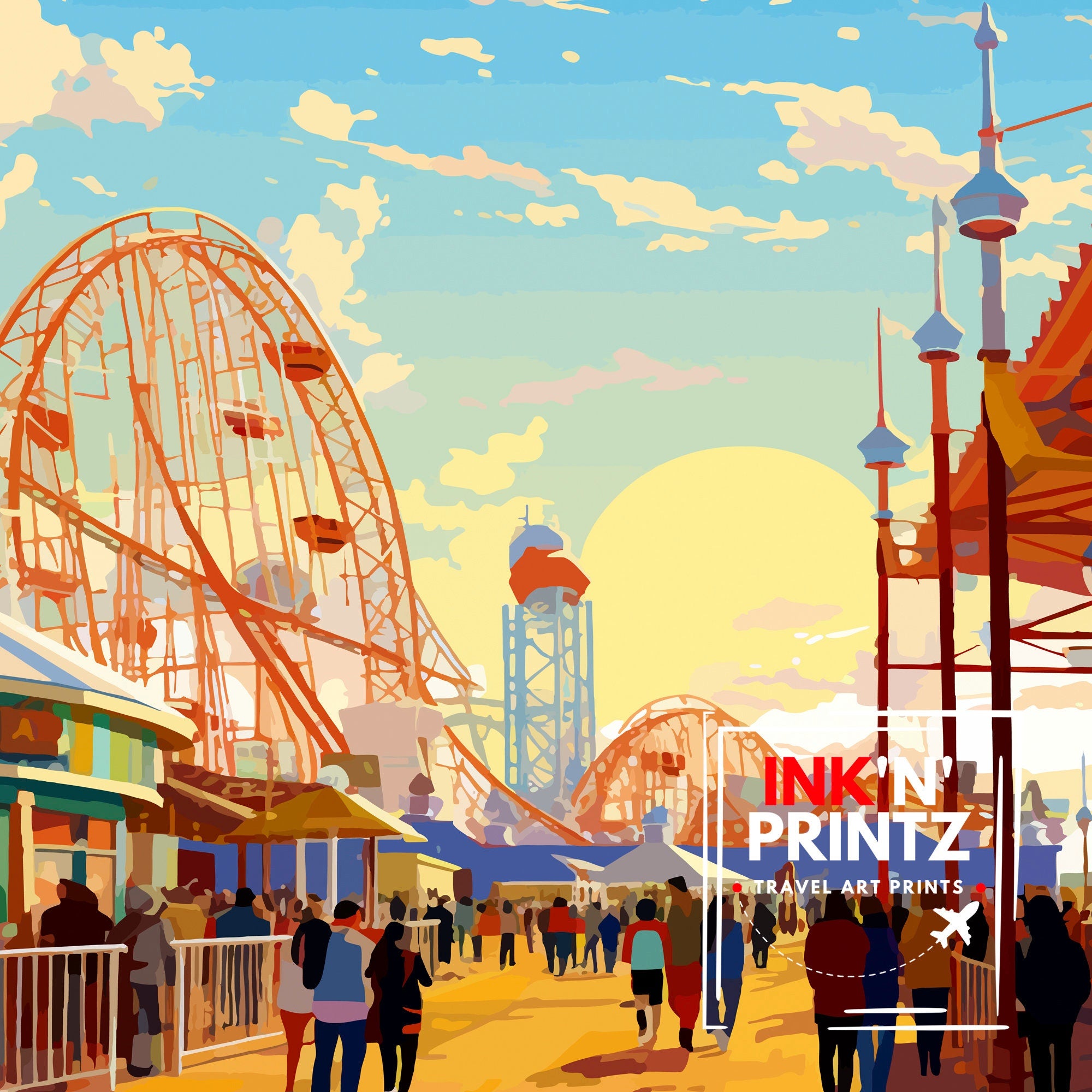 Cedar Point Ohio Poster Amusement Park Art Roller Coaster