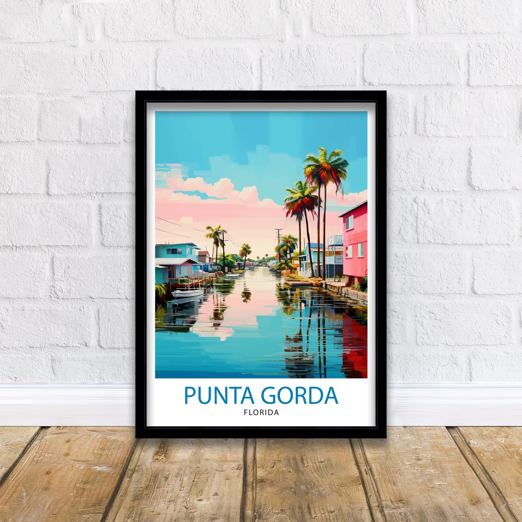 Punta Gorda Florida Print| Coastal Town Art Charlotte Harbor Poster Florida Landscape Wall Art Gulf Coast Decor Seaside Town Illustration
