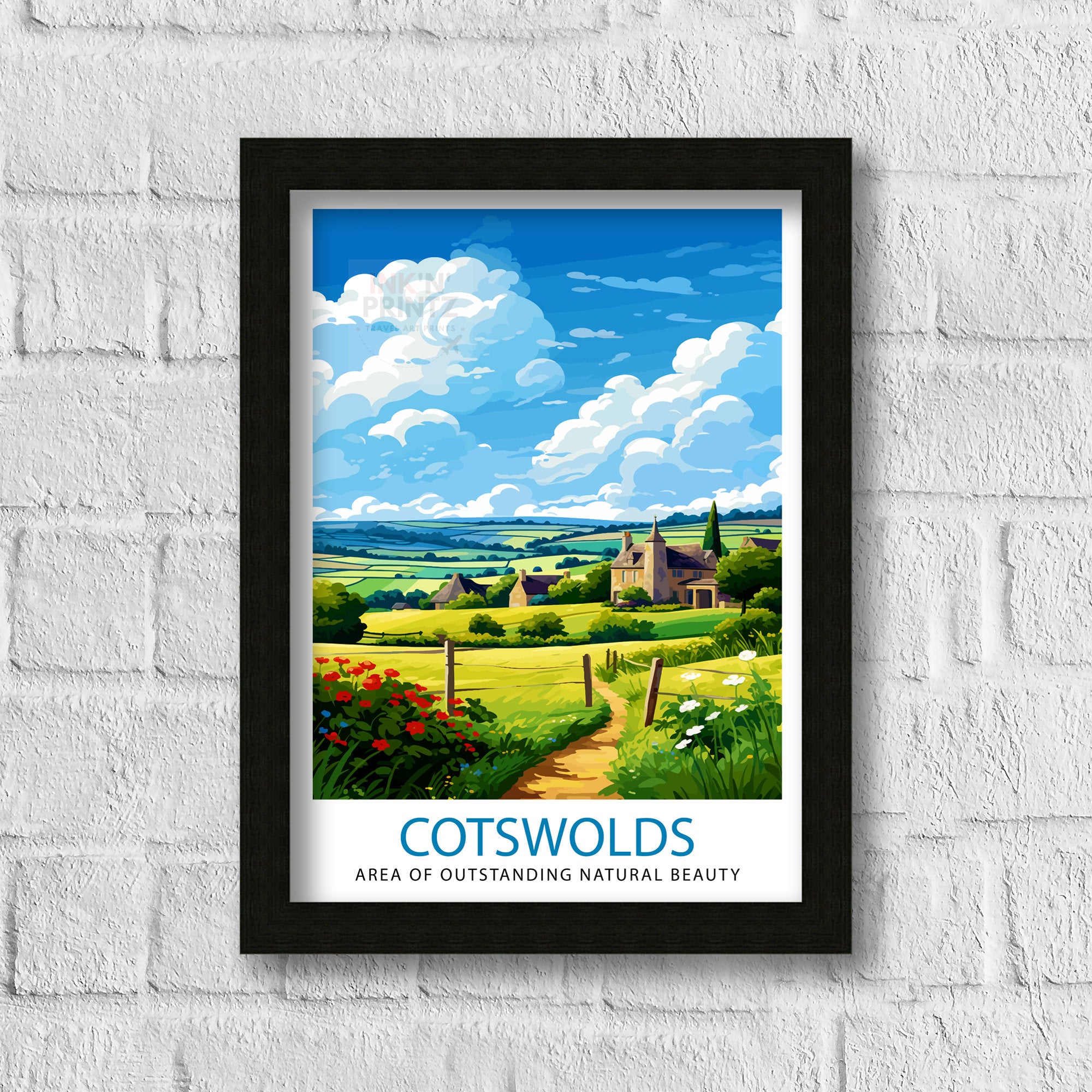 Cotswolds Travel Print Cotswolds Wall Art Cotswolds Illustration Travel Poster Gift Cotswolds Home Decor