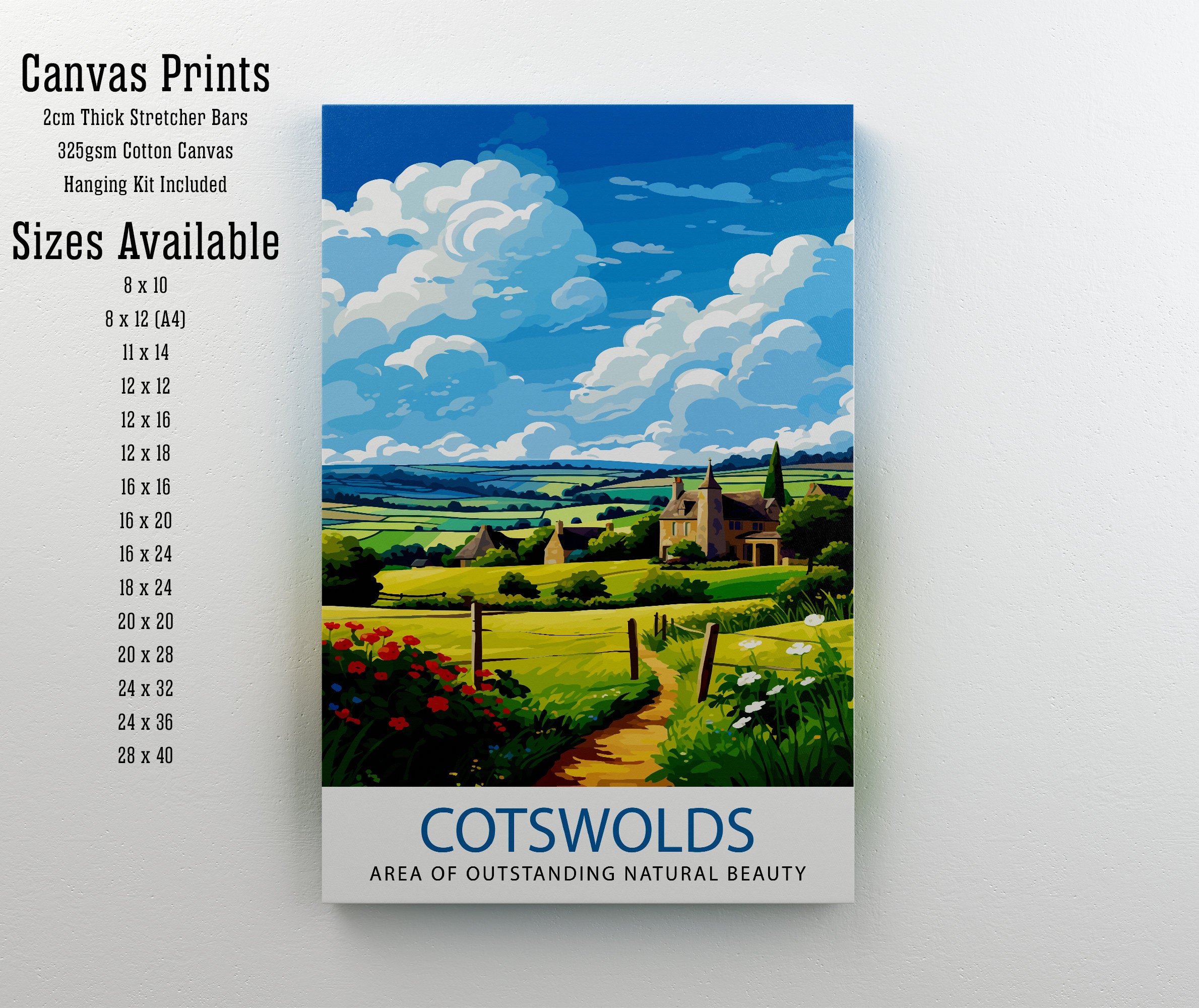 Cotswolds Travel Print Cotswolds Wall Art Cotswolds Illustration Travel Poster Gift Cotswolds Home Decor