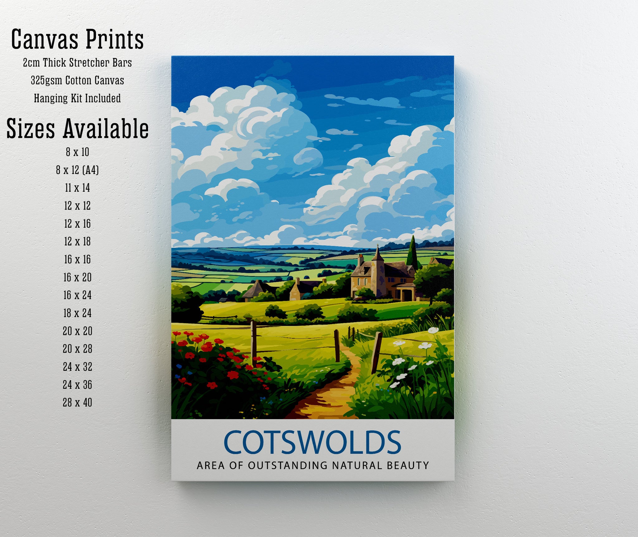 Cotswolds Travel Print Cotswolds Wall Art Cotswolds Illustration Travel Poster Gift Cotswolds Home Decor