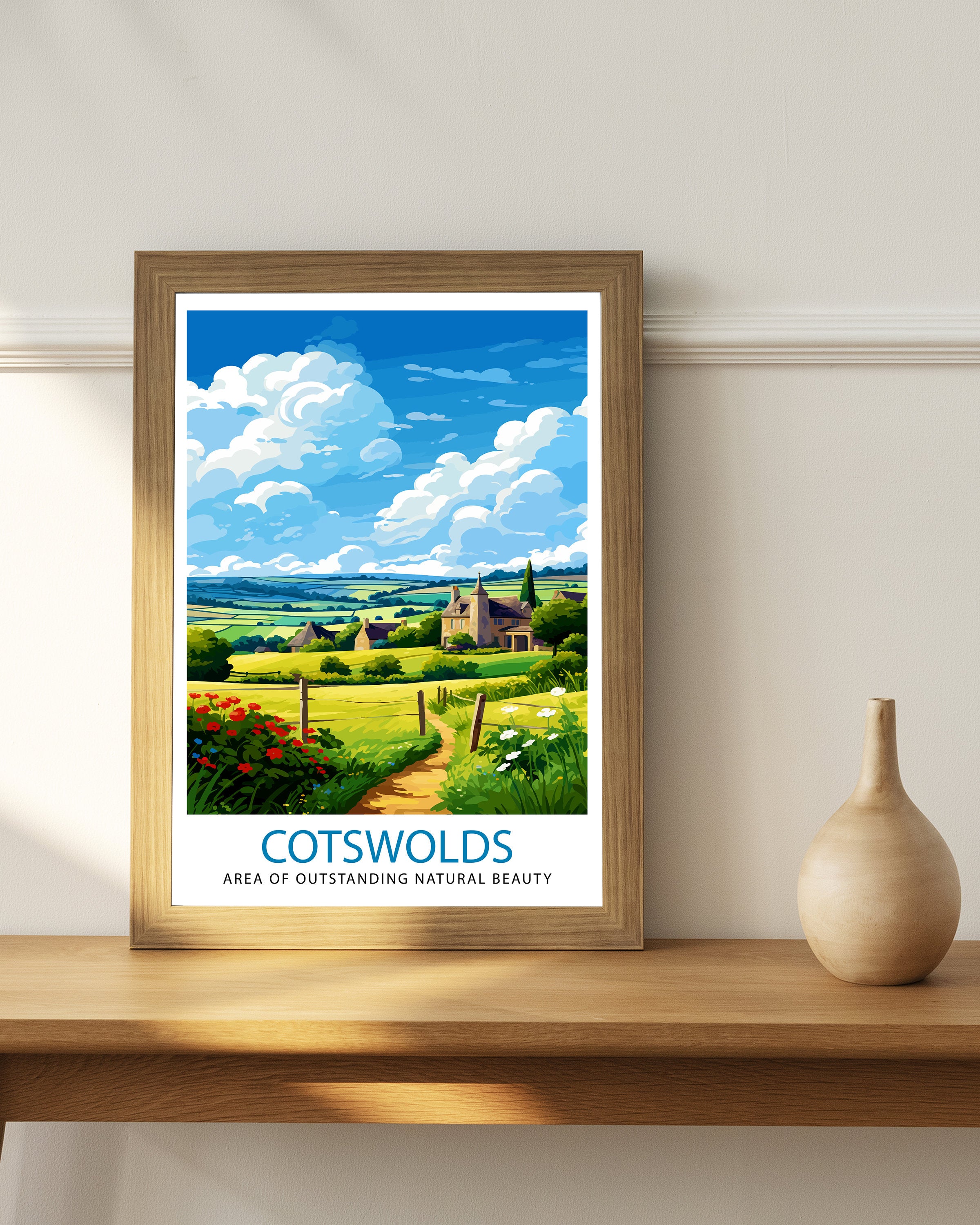 Cotswolds Travel Print Cotswolds Wall Art Cotswolds Illustration Travel Poster Gift Cotswolds Home Decor