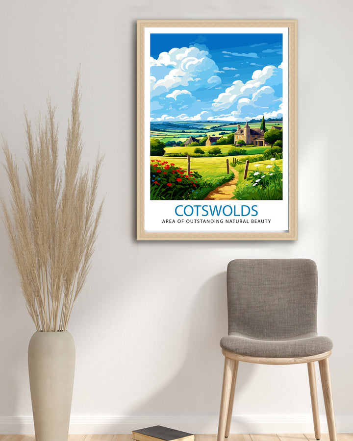 Cotswolds Travel Poster Cotswolds Wall Art Cotswolds Illustration Travel Poster Gift Cotswolds Home Decor