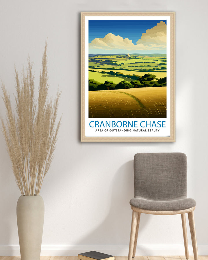 Cranborne Chase AONB Poster English Countryside Art Rural Landscape Poster Dorset Wiltshire Scenery