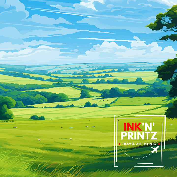 Cranborne Chase AONB Poster English Countryside Art Rural Landscape Poster Dorset Wiltshire Scenery