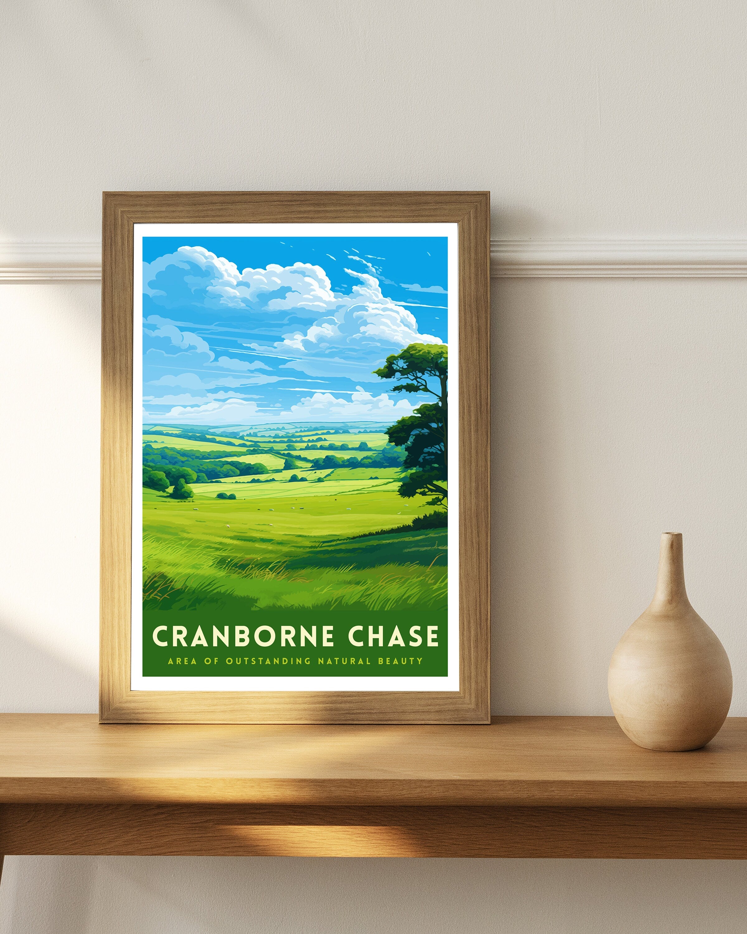 Cranborne Chase AONB Print English Countryside Art Rural Landscape Poster Dorset Wiltshire Scenery Wall Decor UK Nature Reserve Illustration