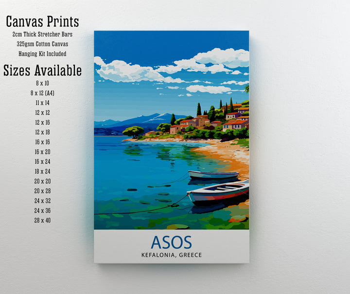 Asos Kefalonia Greece Poster Greek Village Art Ionian Island Poster Kefalonia Coastal View