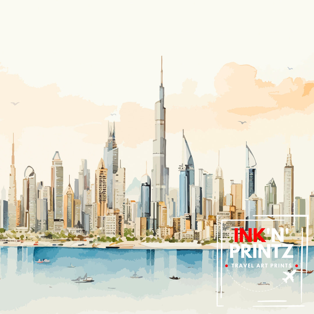 Dubai UAE Poster Modern Cityscape Art Dubai Skyline Poster Burj Khalifa