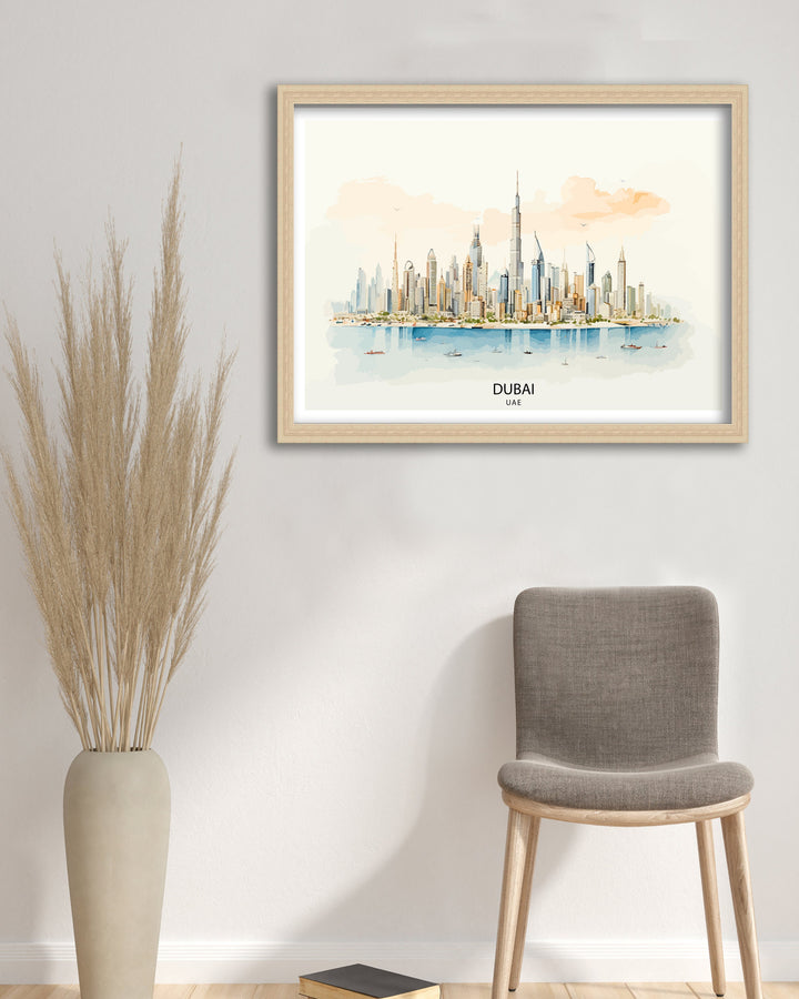 Dubai UAE Poster Modern Cityscape Art Dubai Skyline Poster Burj Khalifa