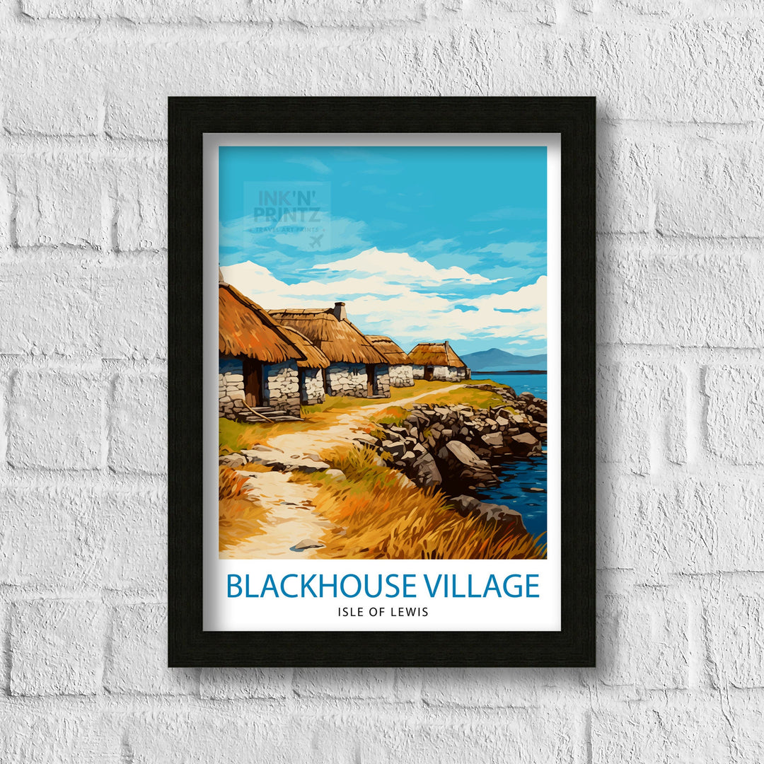 Blackhouse Village Isle of Lewis Poster Scottish Traditional Homes Art Hebridean Culture Poster Scotland Rural Landscape