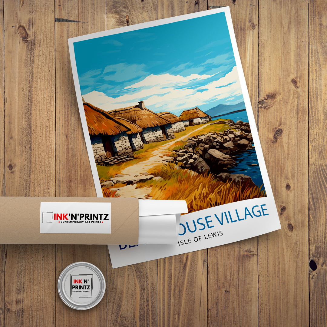 Blackhouse Village Isle of Lewis Poster Scottish Traditional Homes Art Hebridean Culture Poster Scotland Rural Landscape