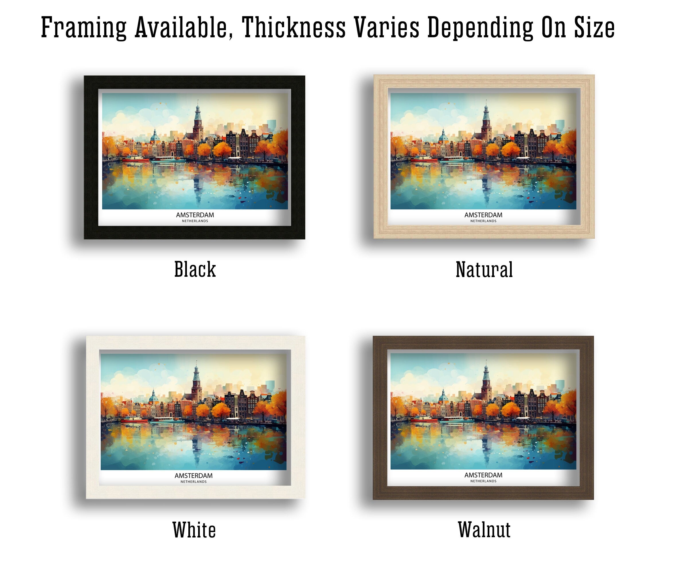 Amsterdam Skyline Print Dutch Cityscape Art Canal Houses Poster Netherlands Urban Decor Amsterdam Landmarks Illustration European City Wall