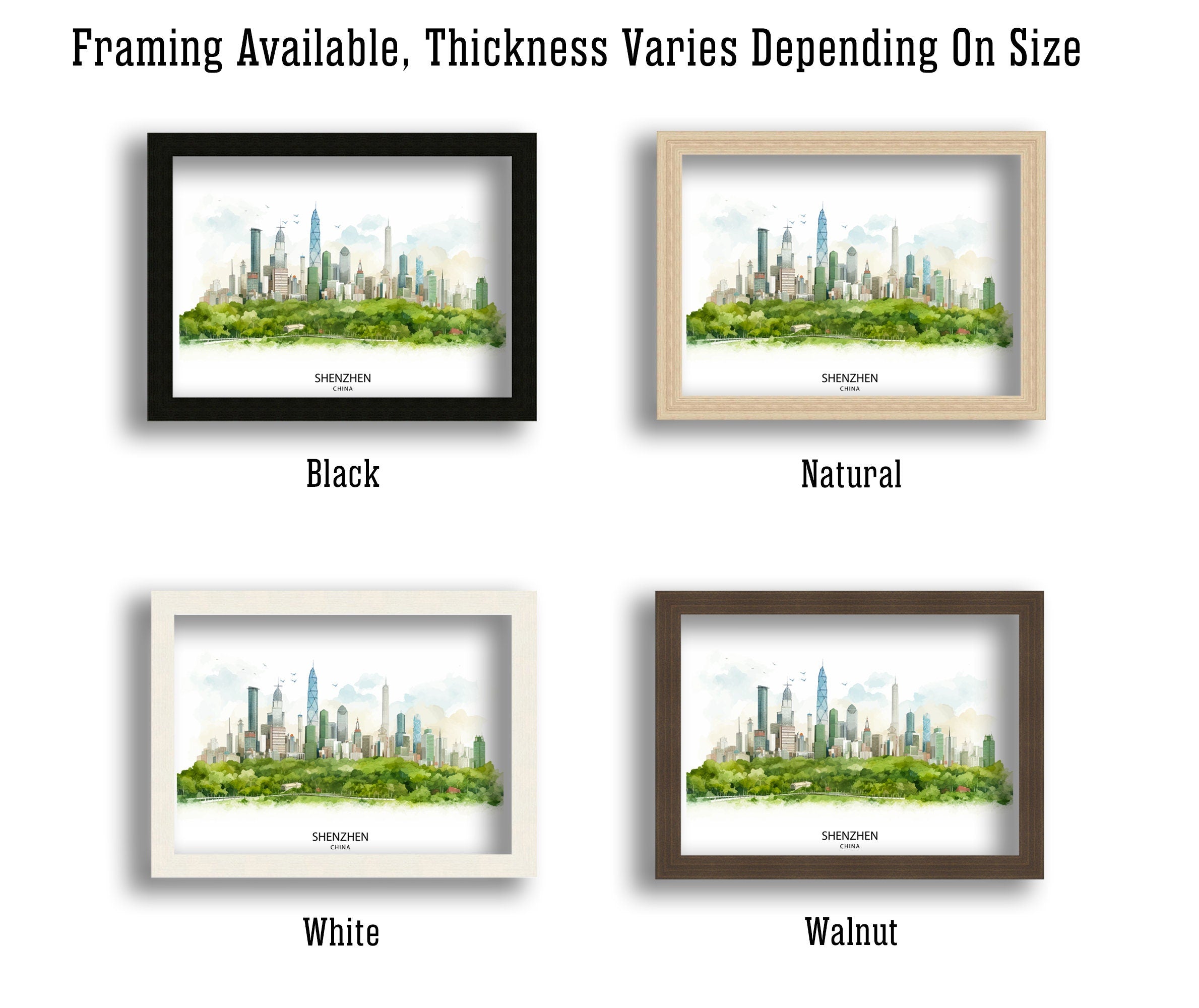 Shenzhen China Print Modern Cityscape Art Futuristic Skyline Poster Chinese Metropolis Wall Decor Urban Landscape Illustration Asian City