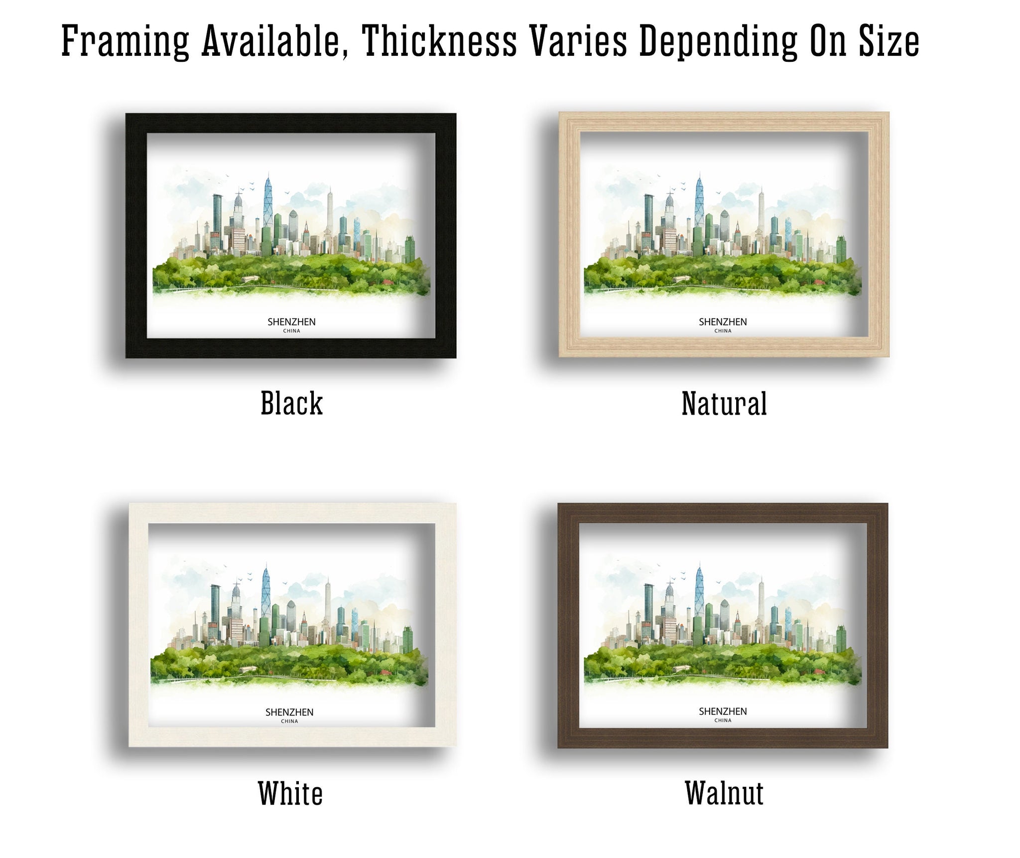 Shenzhen China Print Modern Cityscape Art Futuristic Skyline Poster Chinese Metropolis Wall Decor Urban Landscape Illustration Asian City