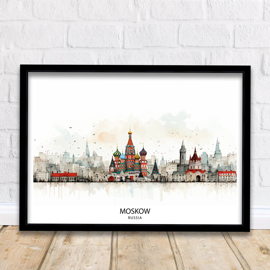 Moscow Russia Skyline Print Iconic Cityscape Art Moscow Landmarks Poster Russian Capital Wall Decor Urban Skyline Illustration Moscow City