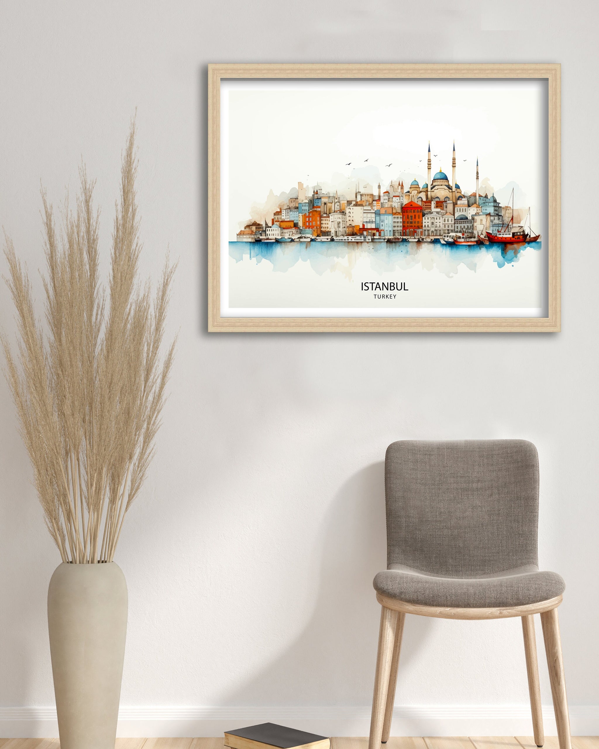 Istanbul Turkey Skyline Print Historic Cityscape Art Bosphorus View Poster Turkish Urban Decor Iconic Landmarks Wall Illustration Cultural