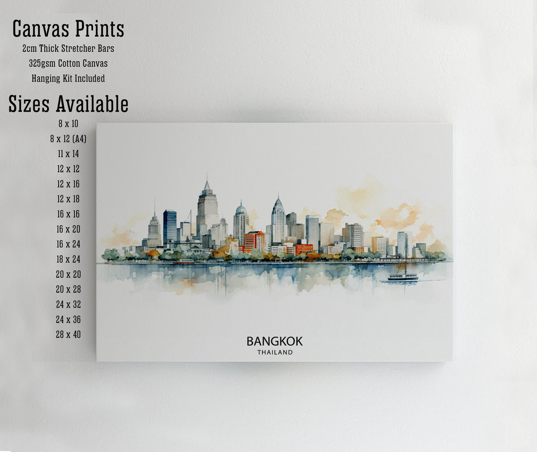 Bangkok Thailand Skyline Print Vibrant Cityscape Art Chao Phraya River Poster Thai Urban Decor Asian Metropolis Illustration Modern Bangkok