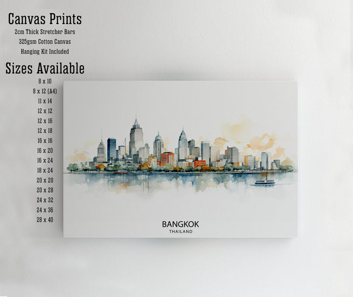 Bangkok Thailand Skyline Print Vibrant Cityscape Art Chao Phraya River Poster Thai Urban Decor Asian Metropolis Illustration Modern Bangkok