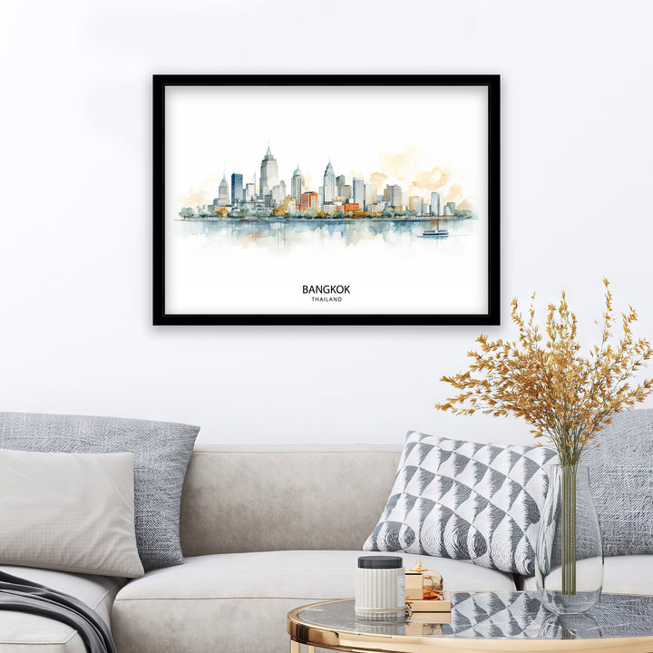 Bangkok Thailand Skyline Print Vibrant Cityscape Art Chao Phraya River Poster Thai Urban Decor Asian Metropolis Illustration Modern Bangkok