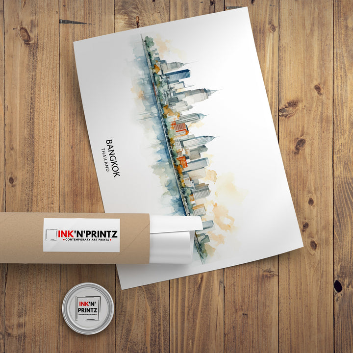 Bangkok Thailand Skyline Print Vibrant Cityscape Art Chao Phraya River Poster Thai Urban Decor Asian Metropolis Illustration Modern Bangkok