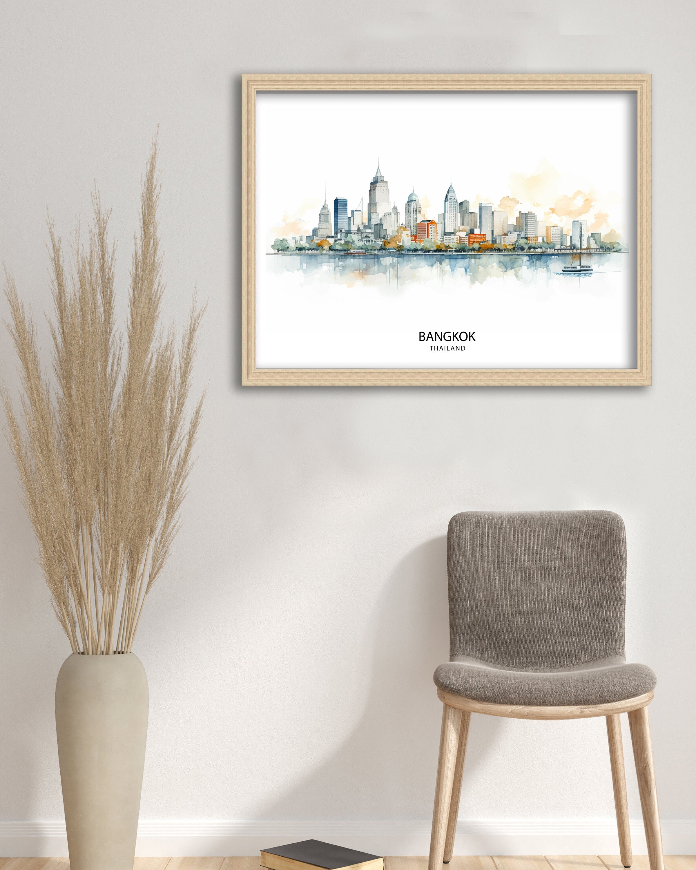 Bangkok Thailand Skyline Print Vibrant Cityscape Art Chao Phraya River Poster Thai Urban Decor Asian Metropolis Illustration Modern Bangkok