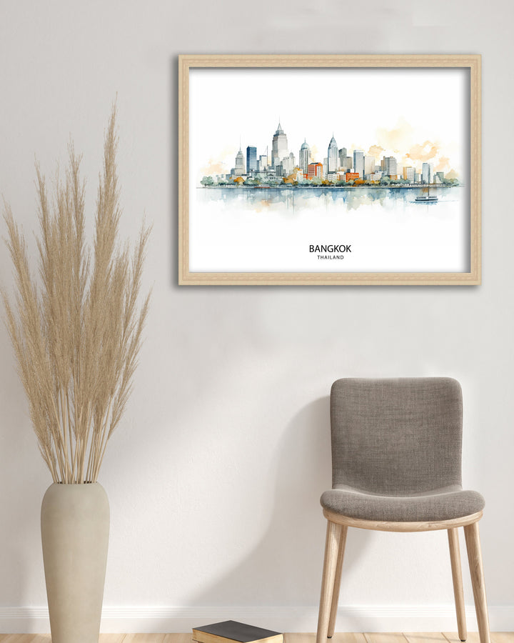 Bangkok Thailand Skyline Print Vibrant Cityscape Art Chao Phraya River Poster Thai Urban Decor Asian Metropolis Illustration Modern Bangkok