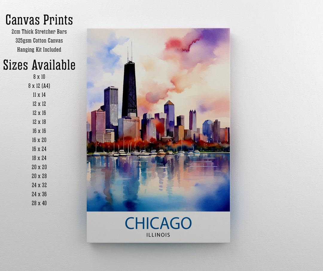 Chicago Travel Print Chicago Wall Art Chicago Poster Chicago Illinois Print Chicago Skyline Art Travel Decor Chicago Gift