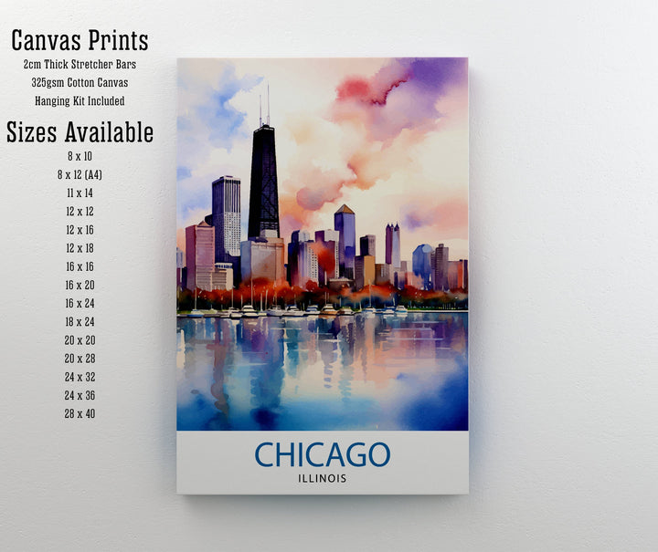 Chicago Travel Print Chicago Wall Art Chicago Poster Chicago Illinois Print Chicago Skyline Art Travel Decor Chicago Gift