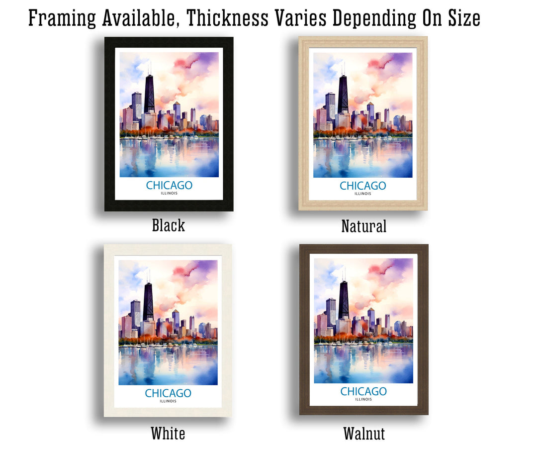 Chicago Travel Print Chicago Wall Art Chicago Poster Chicago Illinois Print Chicago Skyline Art Travel Decor Chicago Gift