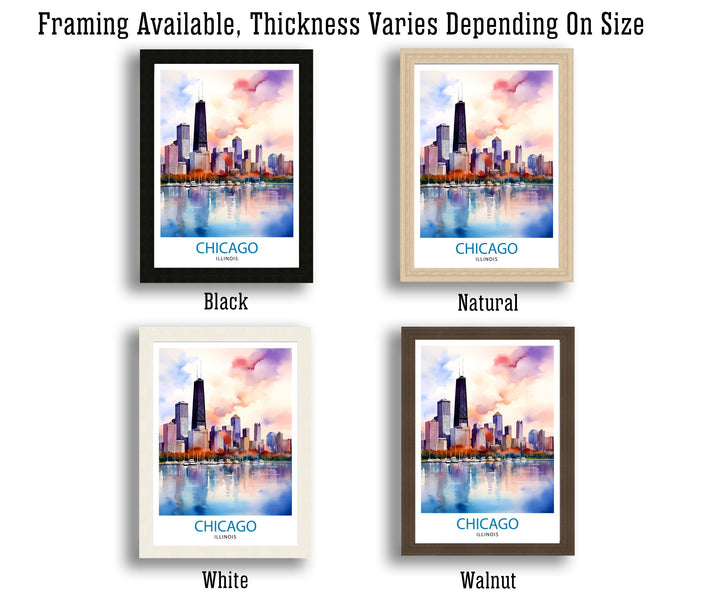 Chicago Travel Print Chicago Wall Art Chicago Poster Chicago Illinois Print Chicago Skyline Art Travel Decor Chicago Gift