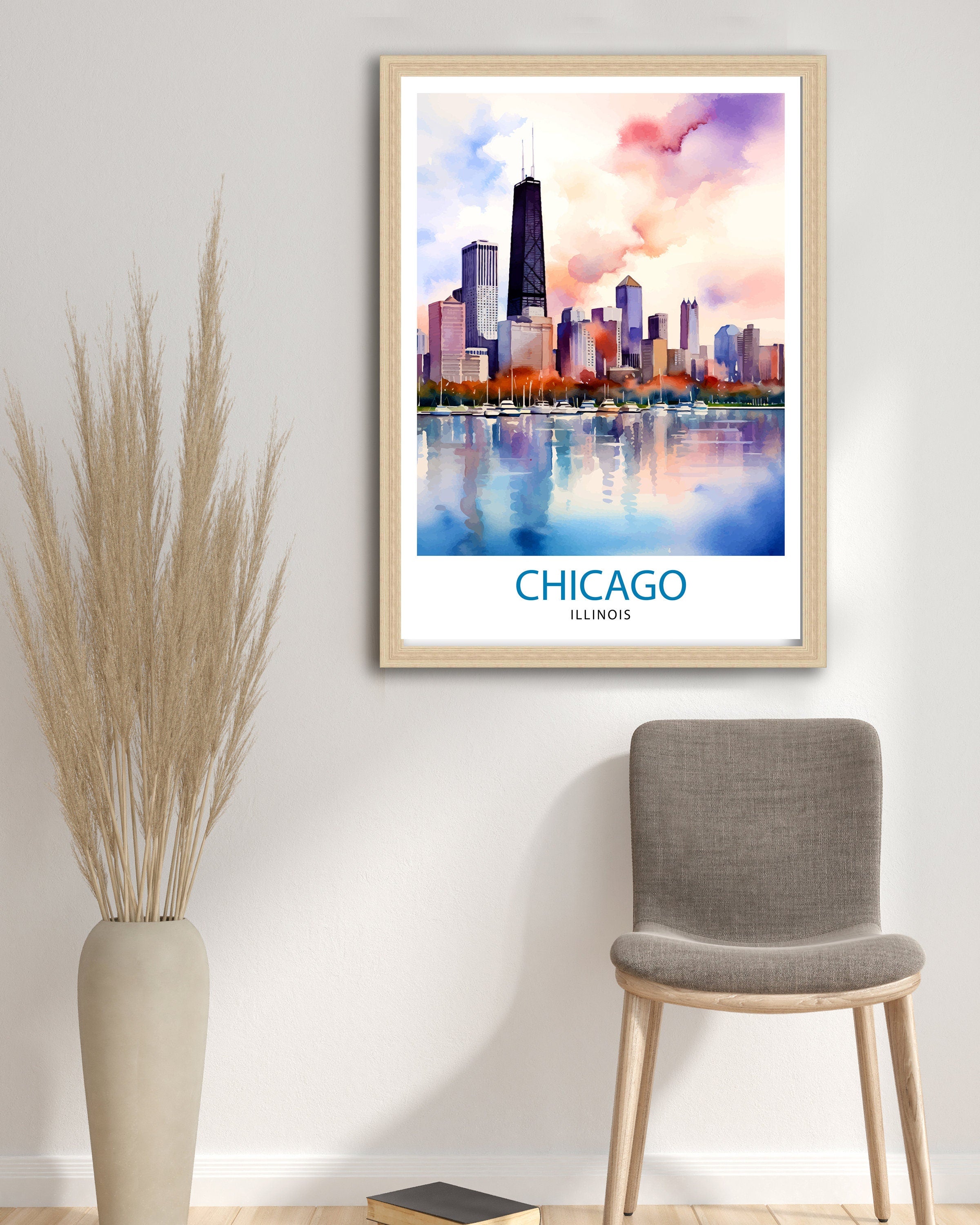 Chicago Travel Print Chicago Wall Art Chicago Poster Chicago Illinois Print Chicago Skyline Art Travel Decor Chicago Gift
