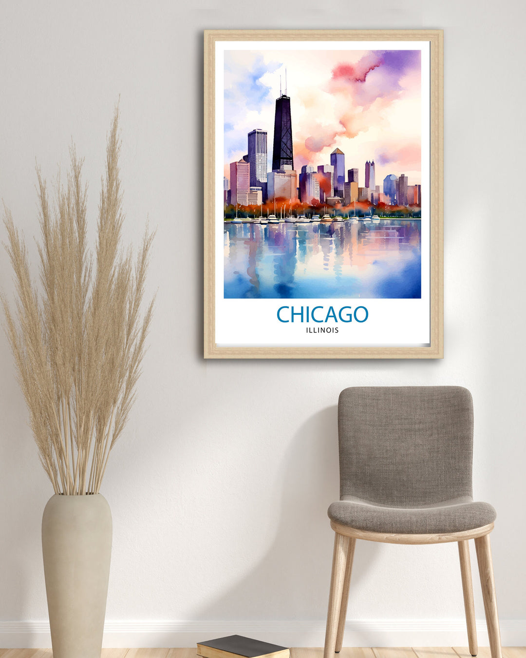 Chicago Travel Print Chicago Wall Art Chicago Poster Chicago Illinois Print Chicago Skyline Art Travel Decor Chicago Gift