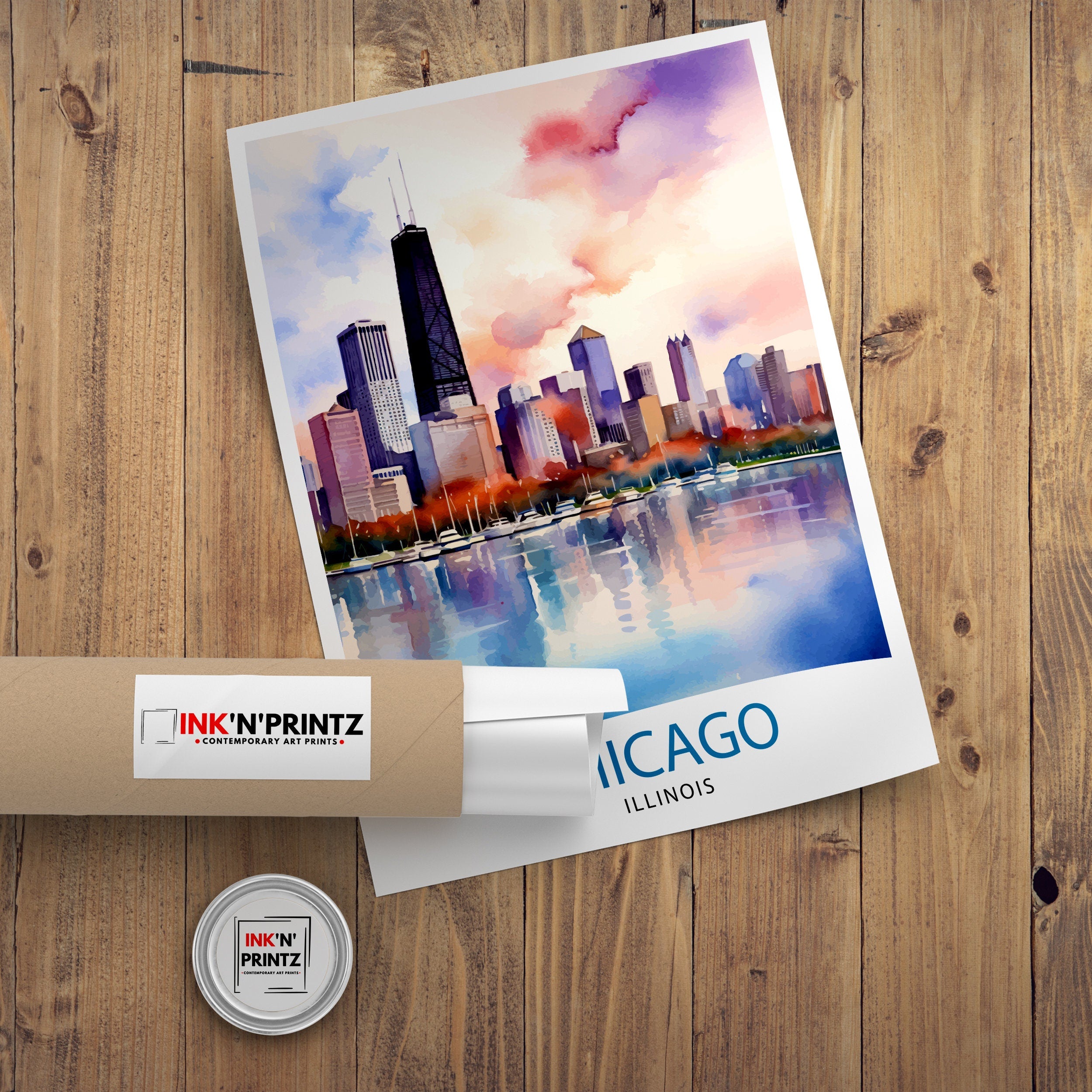 Chicago Travel Print Chicago Wall Art Chicago Poster Chicago Illinois Print Chicago Skyline Art Travel Decor Chicago Gift