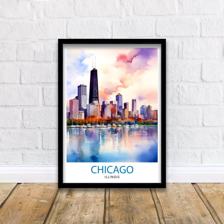 Chicago Travel Print Chicago Wall Art Chicago Poster Chicago Illinois Print Chicago Skyline Art Travel Decor Chicago Gift