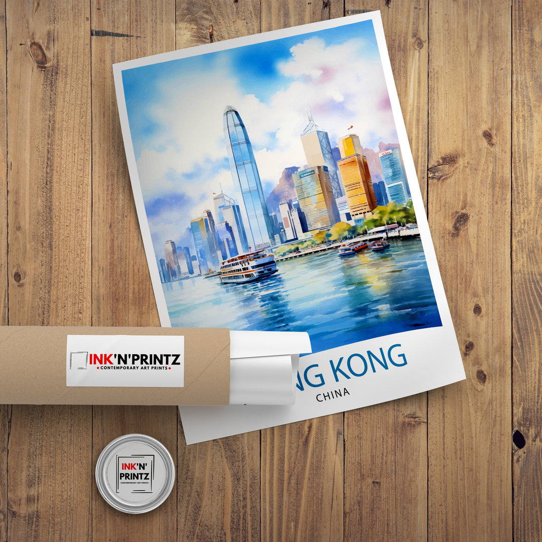 Hong Kong Travel Print | Hong Kong Poster | Hong Kong Art | Hong Kong Wall Art | Hong Kong Skyline | Hong Kong | Travel Poster | Hong Kong