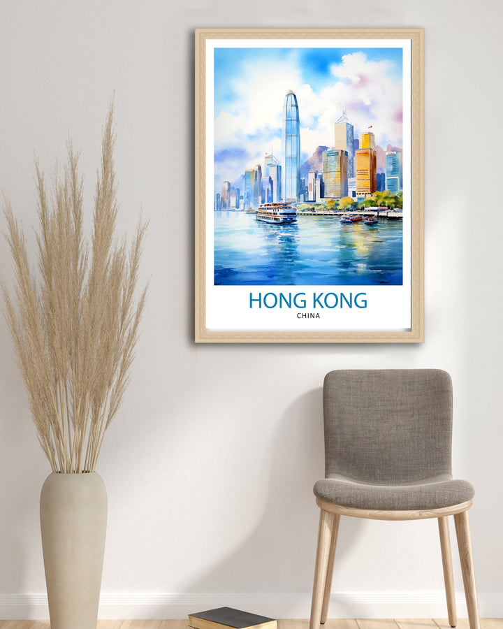 Hong Kong Travel Print | Hong Kong Poster | Hong Kong Art | Hong Kong Wall Art | Hong Kong Skyline | Hong Kong | Travel Poster | Hong Kong