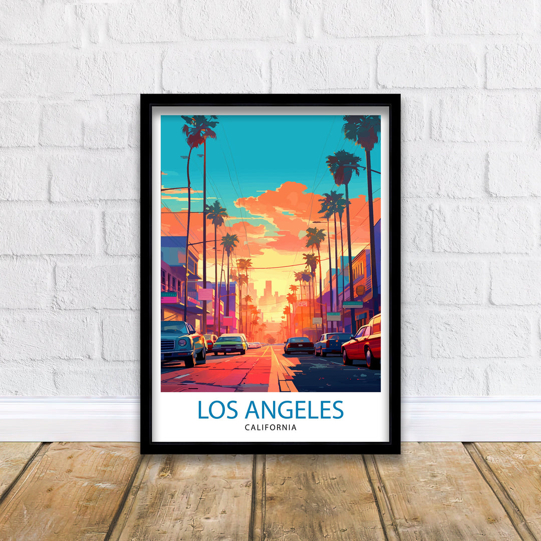 Los Angeles Travel Print| LA Wall Art California Travel Poster Los Angeles Skyline Illustration LA Cityscape Print Gift For LA Lover