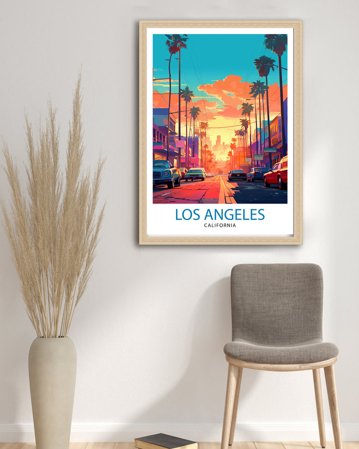 Los Angeles Travel Print| LA Wall Art California Travel Poster Los Angeles Skyline Illustration LA Cityscape Print Gift For LA Lover