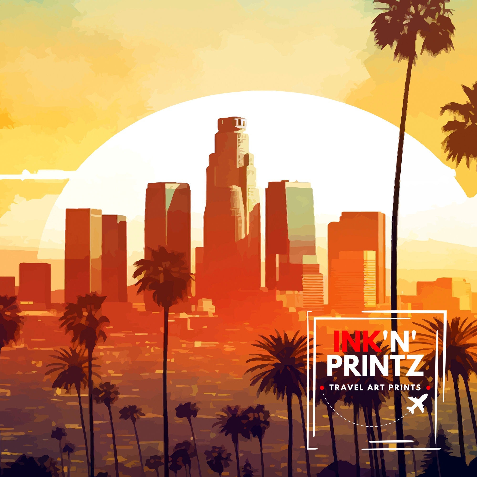 Los Angeles Travel Print| LA Wall Decor California Home Living Decor LA Illustration Travel Poster Gift for LA, California Home Decor