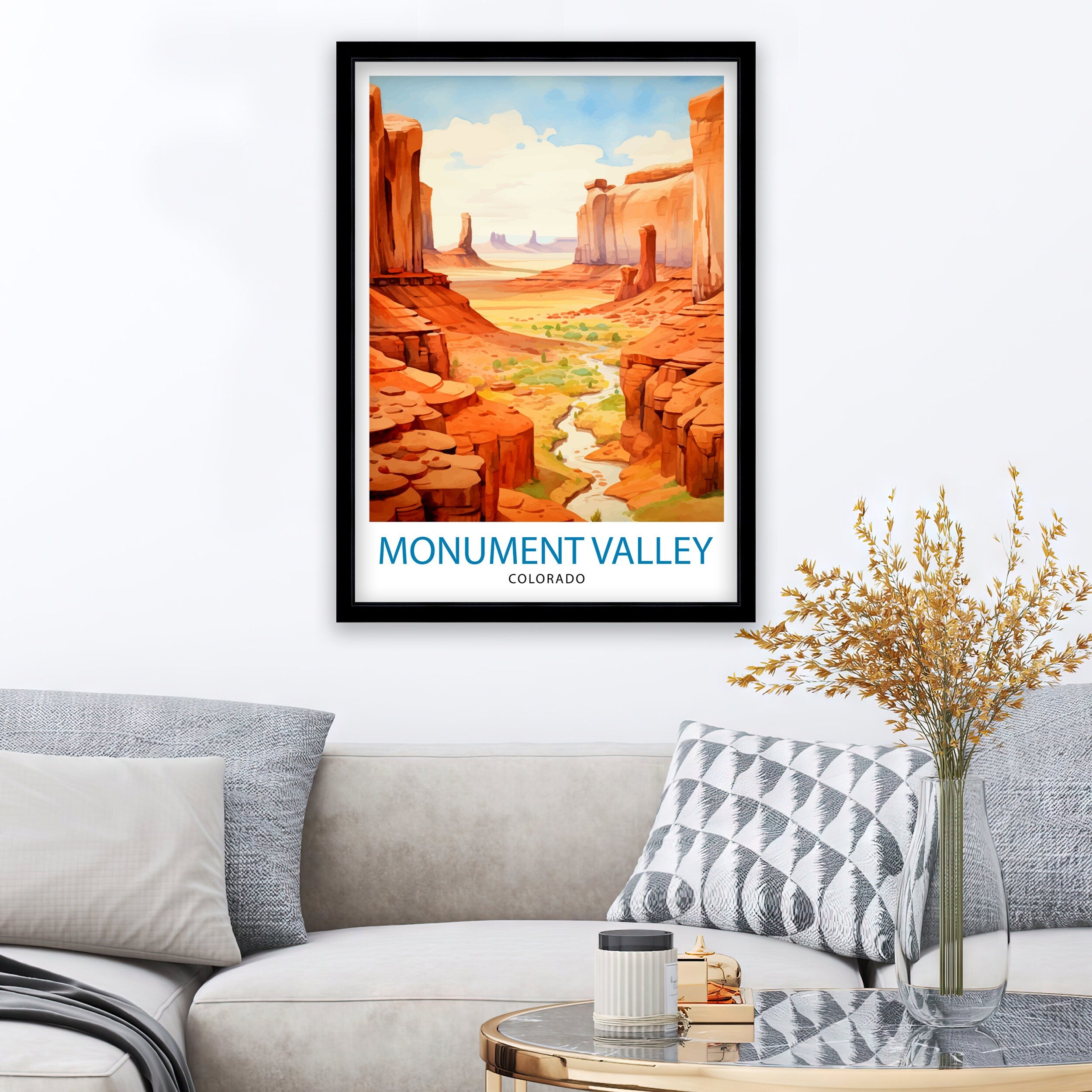 Monument Valley Print Iconic Desert Landscape Art American Southwest Poster Navajo Tribal Park Wall Decor Red Rock Formations Illustration