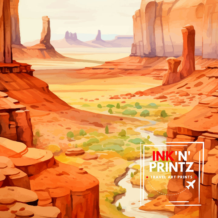 Monument Valley Print Iconic Desert Landscape Art American Southwest Poster Navajo Tribal Park Wall Decor Red Rock Formations Illustration