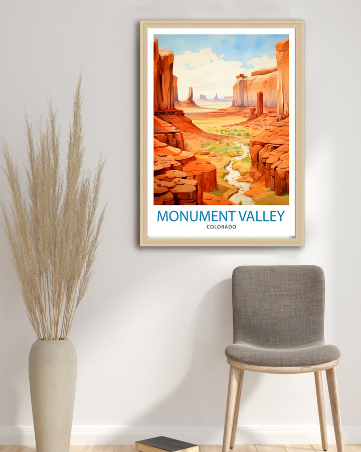 Monument Valley Print Iconic Desert Landscape Art American Southwest Poster Navajo Tribal Park Wall Decor Red Rock Formations Illustration