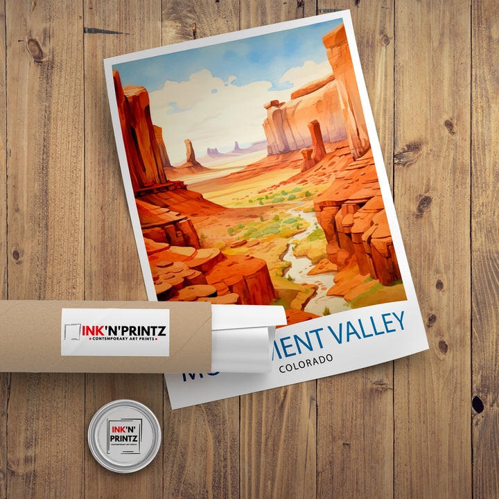 Monument Valley Print Iconic Desert Landscape Art American Southwest Poster Navajo Tribal Park Wall Decor Red Rock Formations Illustration