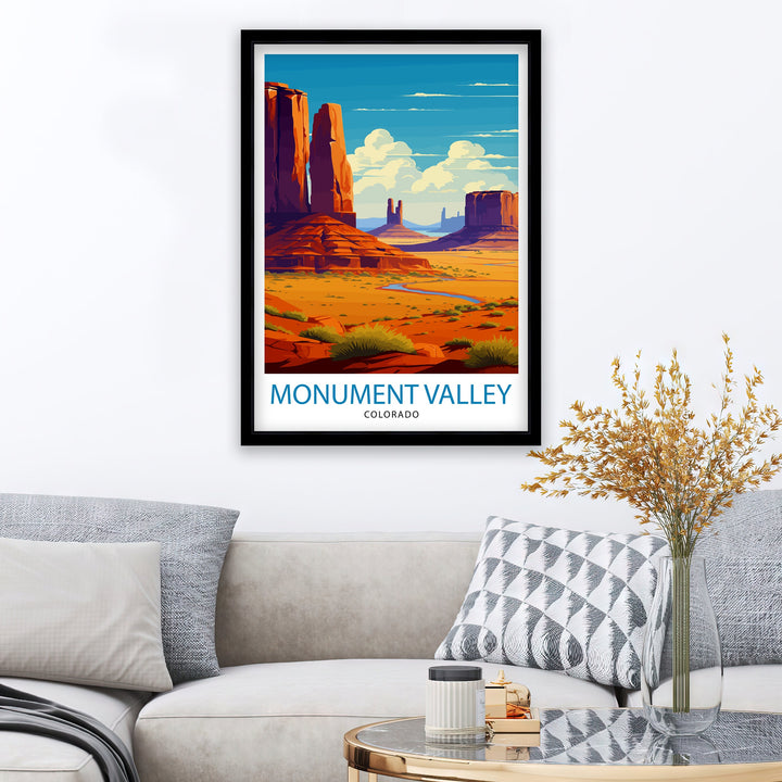 Monument Valley Print Iconic Desert Landscape Art American Southwest Poster Navajo Tribal Park Wall Decor Red Rock Formations Illustration