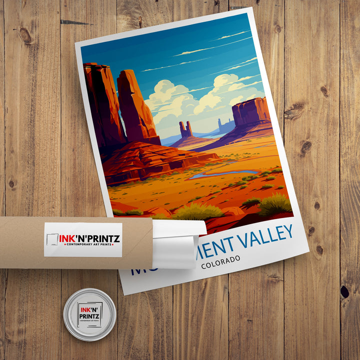 Monument Valley Print Iconic Desert Landscape Art American Southwest Poster Navajo Tribal Park Wall Decor Red Rock Formations Illustration