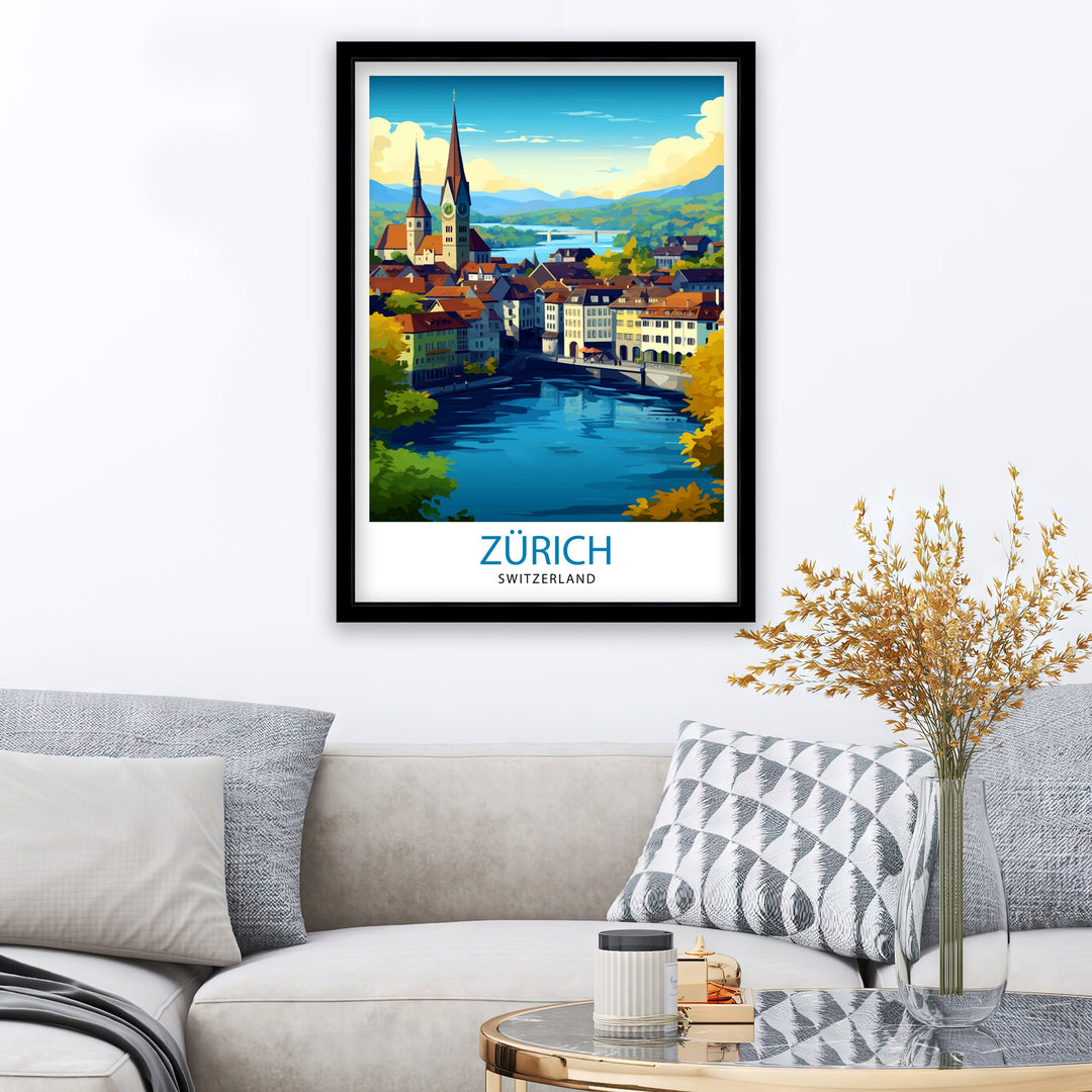 Zurich Switzerland Travel Print Zurich Wall Decor Zurich Home Living Decor Zurich Illustration Travel Poster Gift For Zurich Switzerland