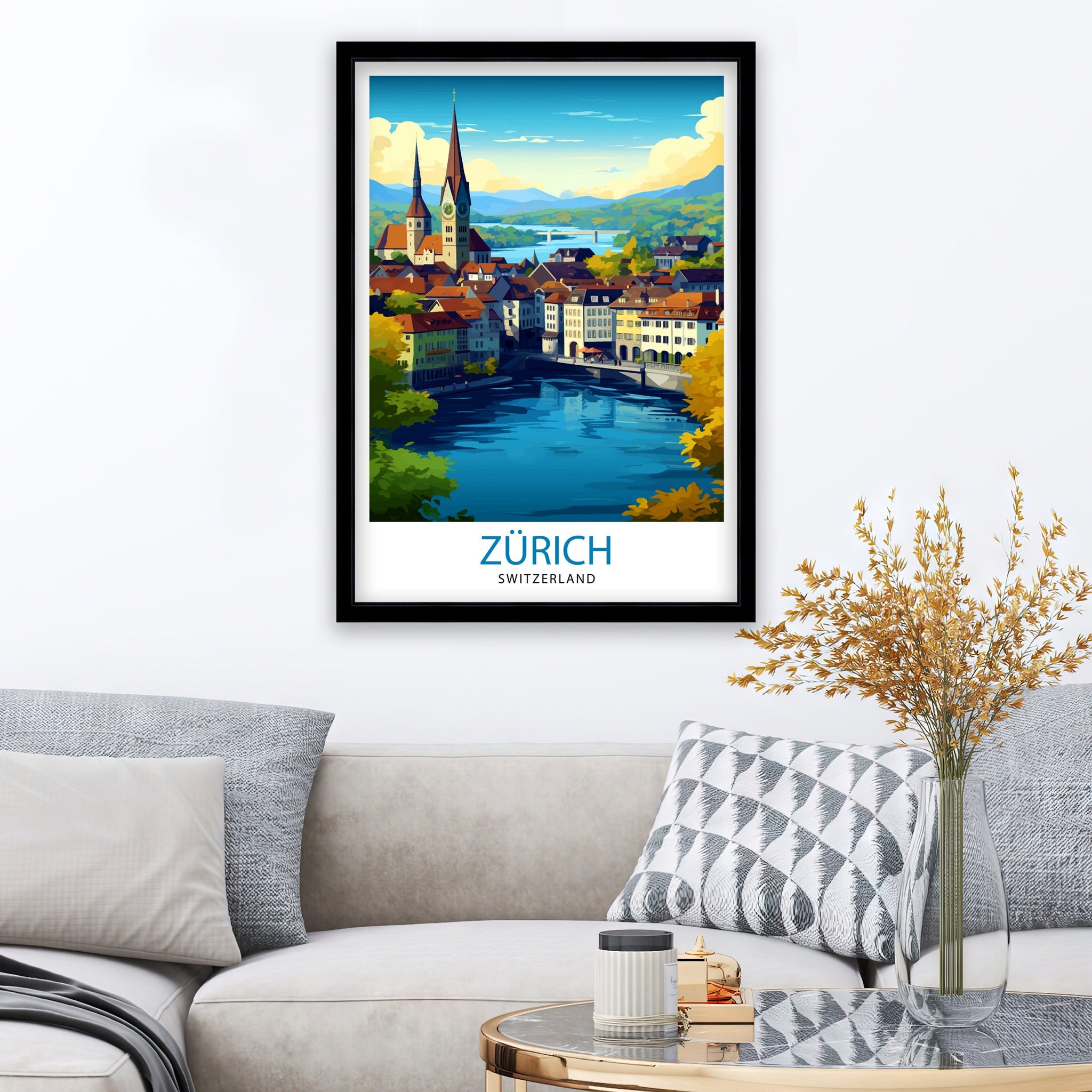 Zurich Switzerland Travel Print Zurich Wall Decor Zurich Home Living Decor Zurich Illustration Travel Poster Gift For Zurich Switzerland