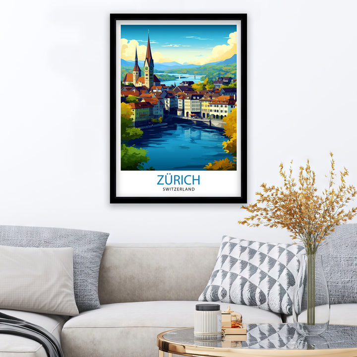 Zurich Switzerland Travel Print Zurich Wall Decor Zurich Home Living Decor Zurich Illustration Travel Poster Gift For Zurich Switzerland