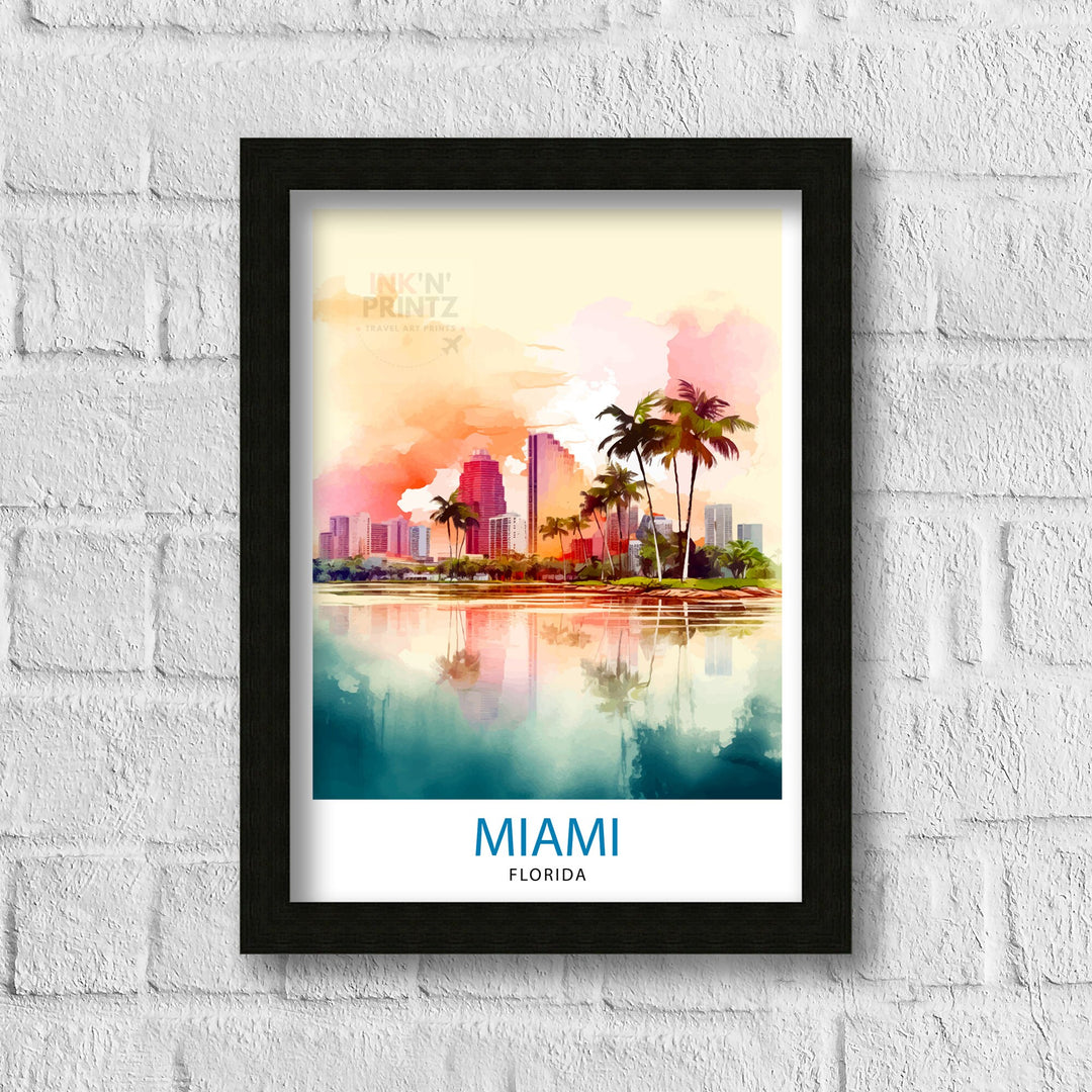 Miami Florida Travel Print| Miami Wall Decor Miami Home Living Decor Miami Florida Illustration Travel Poster Gift For Miami Florida Home