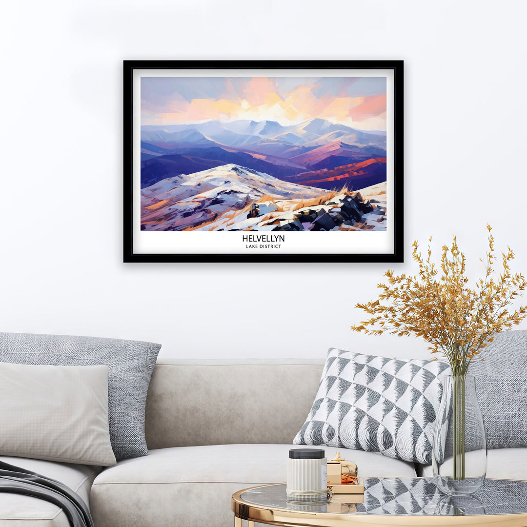 Helvellyn Lake District Print English Mountain Landscape Art Helvellyn Peak Poster Cumbria Hiking Wall Decor UK Nature Illustration British